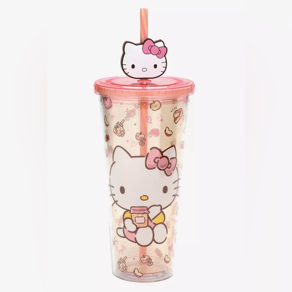 NEW Sanrio Hello Kitty Pink Cafe 24oz Cup With Lid And Straw